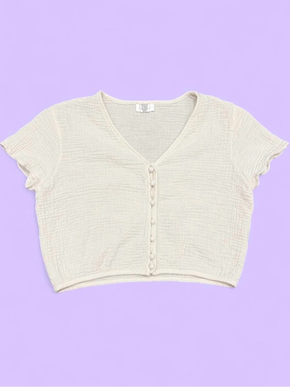 Japna Ivory Gauze Button Front Crop Top